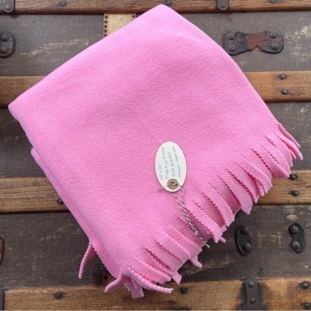$5 SALE Handmade Pink Fleece Baby Blanket NWT Wide Fringe Kids Bedding
